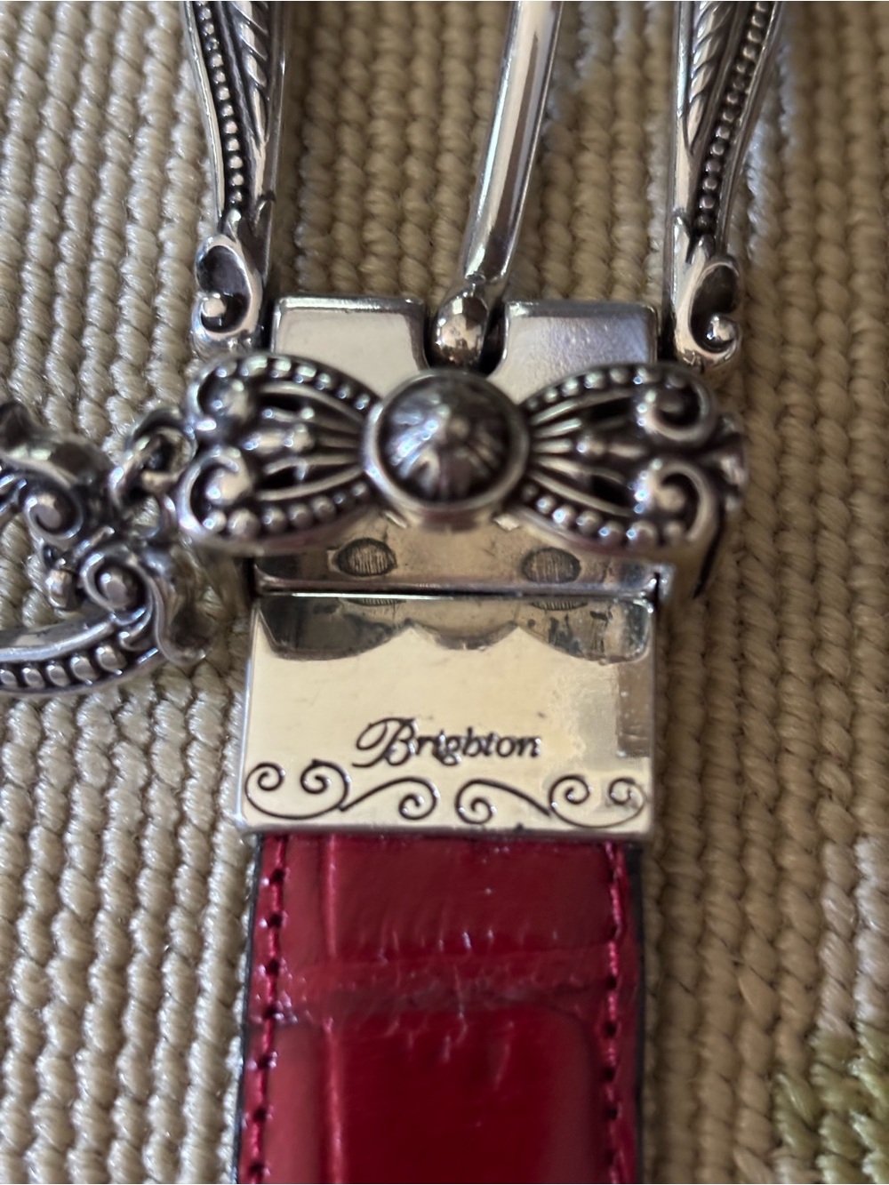 Reversible Brighton Red or Black Leather Belt with Silver  Accents - Picture 3 of 11